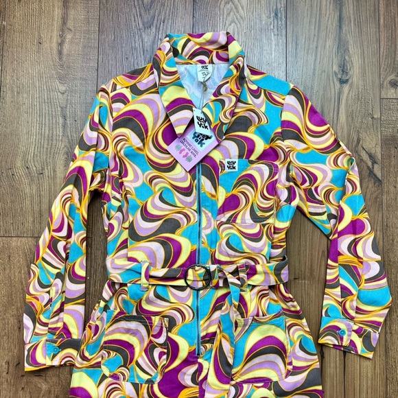 NWT Lucy & Yak Maggie Pastel Wide Leg Jumpsuit 1970s Style Sz 6 S/M - Picture 4 of 8